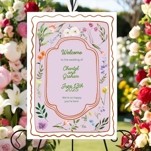 colorful floral spring welcome sign, flower wedding sign, editable template, wedding welcome sign, garden flowers, wedding template