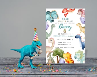 Birthday Party Invitation Dinosaur Template, Colour Full Dino’s  , Boys Celebration , Editable Dinosaur