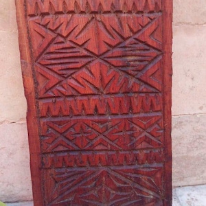 Antique Moroccan Berber Carved Wood Wall Panel: Tribal Art Sculpture