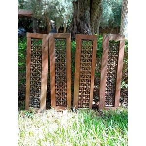 Set of 4 Vintage Mashrabiya Windows - Moroccan Wooden Screens, Islamic Geometric Decor, Middle Eastern Room Dividers, Free Shipping