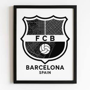 Barcelona FC Wall Art | Digital Map Crest Poster | Spain Football Print | FCB Soccer Decor