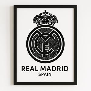 Real Madrid Wall Art | Digital Map Crest Poster | Spain Football Print | Real Madrid Soccer Decor