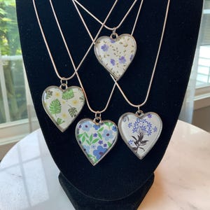 Flower and Leaf Heart Necklaces