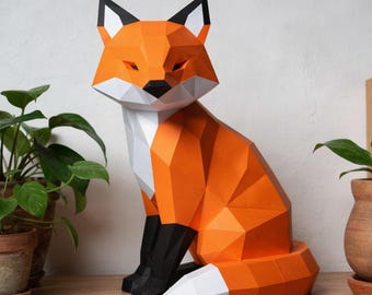 Fox Papercraft Template PDF SVG DXF | Low-Poly Animal Model | Printable 3D Sculpture
