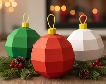 Christmas Ball Ornament Papercraft Pattern | 3D Low Poly Holiday Decoration | Digital Download File