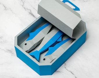 Paper Sardine Can Model: 3D Low-Poly Fish Sculpture (PDF, SVG, DXF)