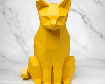 Cat Papercraft Template PDF SVG DXF | 3D Low-Poly Animal Model | Printable 3D Sculpture