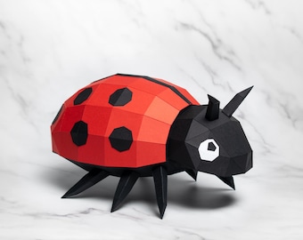Ladybug Papercraft Template PDF SVG DXF | Low-Poly Insect Model | Printable 3D Paper Sculpture