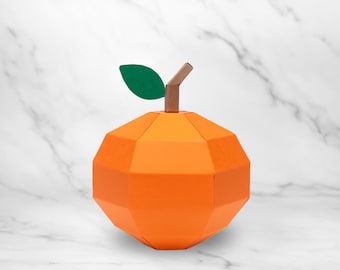 Orange Papercraft Template PDF SVG DXF | 3D Low-Poly Fruit Model | Printable Party Decoration