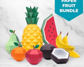 3D Fruit Papercraft Bundle: Low-Poly Party Decor (PDF, SVG, DXF Templates)