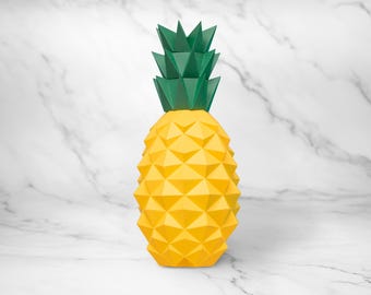 Pineapple Papercraft Template PDF SVG DXF | 3D Low-Poly Fruit Model | Printable Party Decoration
