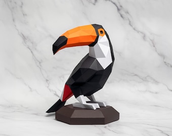 Toucan Papercraft Template PDF SVG DXF | 3D Bird Sculpture | Low-Poly Bird Decoration
