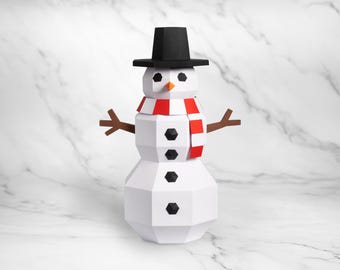 Snowman Papercraft Template | Printable 3D Paper Sculpture | Christmas DIY Decor