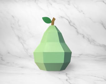 Pear Papercraft Template PDF SVG DXF | 3D Low-Poly Fruit Model | Printable Party Decoration