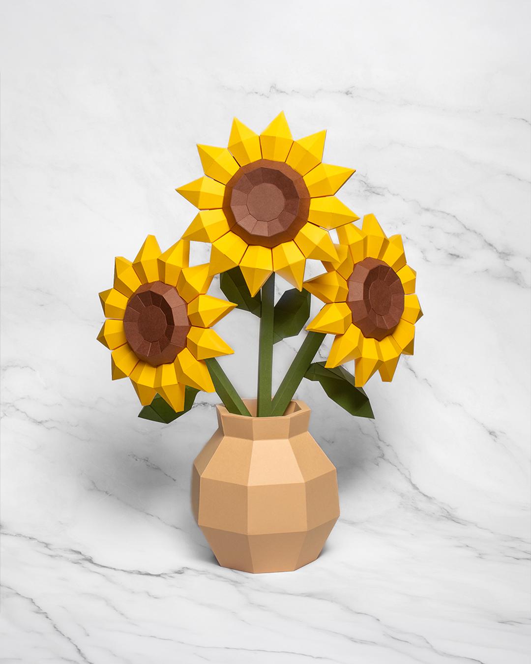 Sunflower Vase Papercraft Template PDF SVG DXF | Low-poly Flower Vase ...