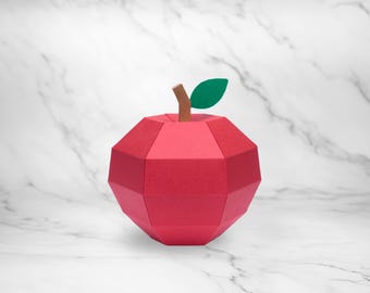 Apple Papercraft Template PDF SVG DXF | 3D Low-Poly Fruit Model | Printable Apple Sculpture