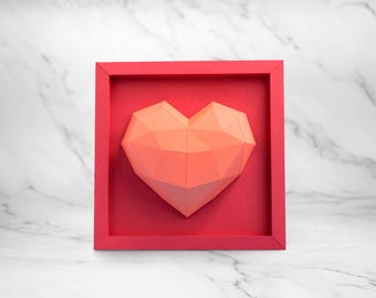 Framed Heart Papercraft Template pdf svg dxf | 3D Low-Poly Wall Art | Printable 3D Sculpture