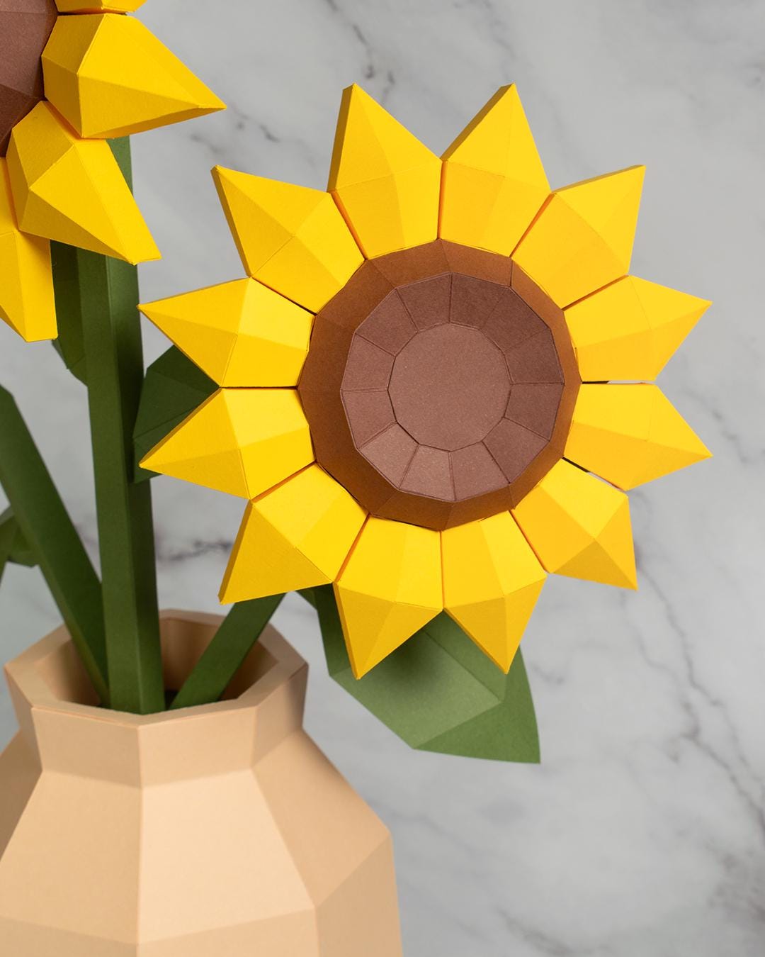 Sunflower Vase Papercraft Template PDF SVG DXF | Low-poly Flower Vase ...
