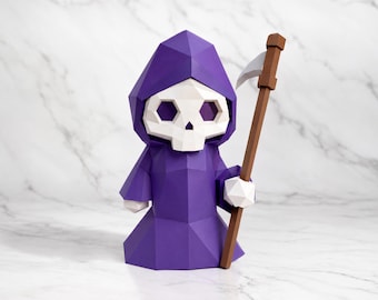 Grim Reaper Papercraft Template | Printable 3D Paper Sculpture | Halloween DIY Decor