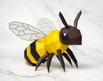 Bee Papercraft Template PDF SVG DXF | Low-Poly Insect Model | Printable 3D Sculpture