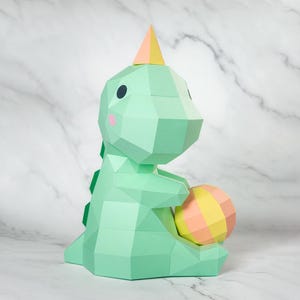 Baby Dinosaur Papercraft Template PDF SVG DXF | 3D Low-Poly Model | Printable Dino Sculpture