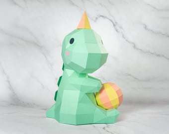 Baby Dinosaur Papercraft Template PDF SVG DXF | 3D Low-Poly Model | Nursery Art Sculpture