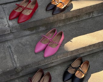 Handmade Leather Ballerina Shoes, Pointed Flats