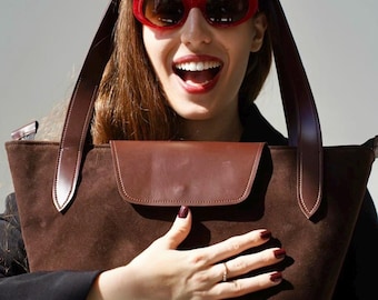 Handmade Chocolate Suede Vegan Leather Shoulder Bag