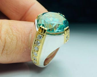8 Carat Rich Green Diamond Handmade 925 Sterling Silver Ring, Men Big Diamond Ring, Green Moissanite Diamond Ring, Gift for him