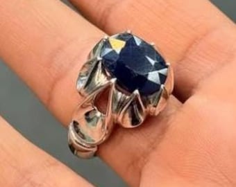 12 Carat Real Deep Blue Sapphire Handmade 925 Sterling Silver Ring, Mens Natural Sapphire Ring, Beautiful African Sapphire Ring