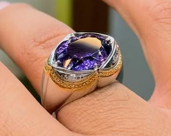 Natural Deep Purple Amethyst Handmade 925 Sterling Silver Ring, High Quality Amethyst Ring, Beautiful February Birthstone Amethyst Ring