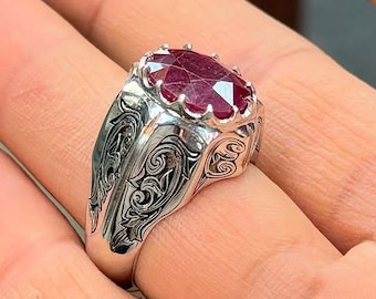 Natural Ruby Ring Handmade 925 Sterling Silver Ruby Ring High Quality Kashmir Ruby Ring