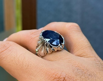 Big Rare Blue Sapphire Handmade 925 Sterling Silver Ring, Men Sapphire Ring, Natural Sapphire Ring, Birthday Gift