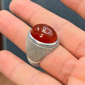 Real Red Yemni Agate Handmade 925 Sterling Silver Ring, High Quality Red Aqeeq Ring, Oval Shape Red Aqeeq Ring, Men Agate Ring