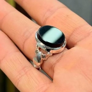 Black Agate Handmade 925 Sterling Silver Ring, Real Black Aqeeq Ring, Beautiful Oval shape High Quality Black Aqeeq Ring