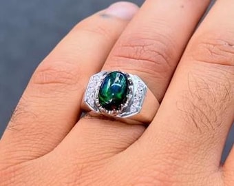 Real High Quality Black Fire Opal Handmade 925 Sterling Silver Ring, Black Opal Ring, Natural Luxury Black Opal Ring, Engagement Ring