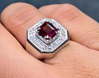 Real Emerald Cut Red Ruby Handmade 925 Sterling Silver Ring High Quality Burmese Ruby Ring, Beautiful Natural Burma Ruby Ring, Gift for him