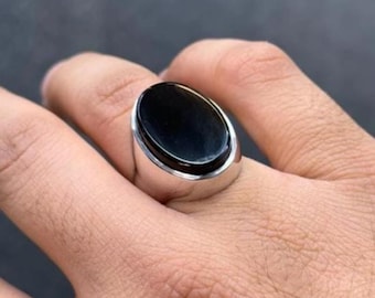 Real Black Agate Handmade 925 Sterling Silver Ring, High Quality Black Aqeeq Ring, Beautiful Oval shape Black Aqeeq Ring
