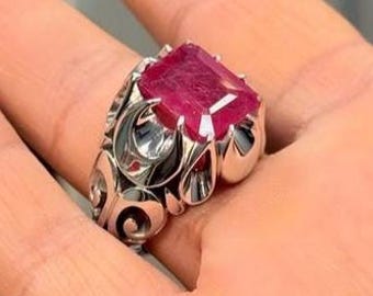 10 Carat Real Red Ruby Handmade 925 Sterling Silver Ring Mens Luxury Pigeon Ruby Ring, Beautiful Natural Ruby Ring, Gift for him
