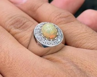 Real High Quality Australian Opal Handmade 925 Sterling Silver Ring, Mens White Opal Ring, Natural Opal Ring, Engagement Ring
