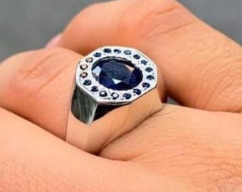 Natural 10 Carat Blue Sapphire Handmade 925 Sterling Silver Ring, Men Sapphire Ring, Beautiful High Quality Sapphire Ring