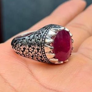 12 Carat Real Red Ruby Handmade 925 Sterling Silver Ring Men Natural African Ruby Ring, Beautiful Oval Cut Ruby Ring, Gift for him