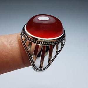 Yemni Red Agate Handmade 925 Sterling Silver Ring, High Quality Real Red Aqeeq Ring, Oval Shape Red Aqeeq Ring, Men Red Aqeeq Ring