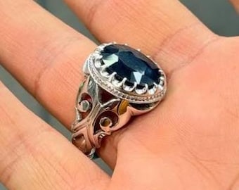 10 Carat Natural Blue Sapphire Handmade 925 Sterling Silver Ring, Men Luxury Sapphire Ring, Beautiful Blue Sapphire Ring