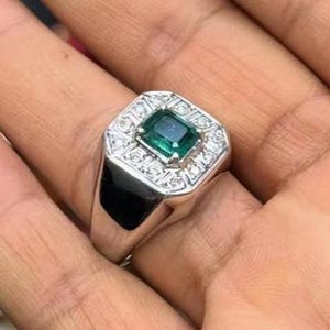 Real Green Emerald Handmade 925 Sterling Silver Ring, May Birthstone Natural Emerald Ring, High Quality Rich Green Emerald Ring Wedding Ring