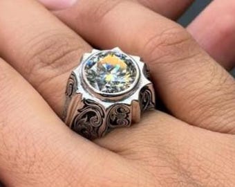 5 Carat Real Certified Diamond Handmade 925 Sterling Silver Ring, Mens Diamond Ring, High Quality White Moissanite Diamond Ring