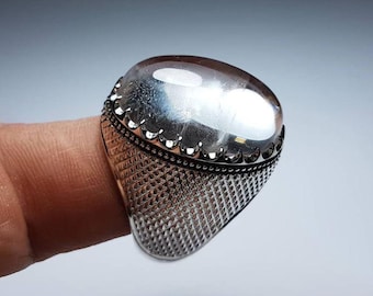 Real White Quartz Handmade 925 Sterling Silver Ring, Men White Crystal Quartz Ring, High Quality Dur e Najaf Ring, Natural Dur e Najaf Ring