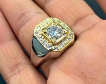 2 Carat Real Certified Diamond Handmade 925 Sterling Silver Ring, Mens Diamond Ring, Natural Moissanite Diamond Ring, Engagement Ring
