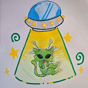 Alien Cat Sticker, Alien Cat Star Holographic Sticker