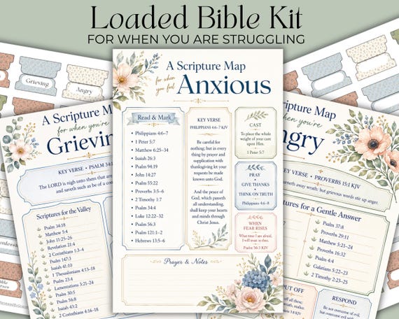 Loaded Bible Kit When I’m Struggling, Floral Bible Tip Ins, Scripture Map Inserts, Prayer Journal Pages, Bible Journaling Printable PDF